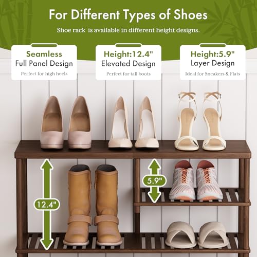 Walnut Brown Bamboo Shoe Rack 4 Tiers - Freestanding Shoe Organizer for 20-24 Pairs
