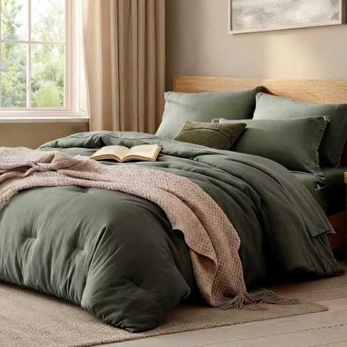Alpine Olive Oversized King Comforter Set 7 Pieces Bed in a Bag - WRENSONGE