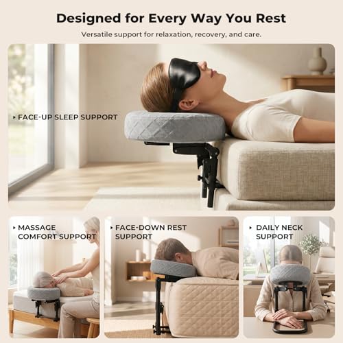 Freebody Adjustable Massage Headrest for Bed - Grey, 18-Inch Height Support