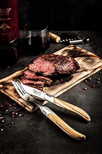 Laguiole Style de Vie Olive Wood Forks Set of 6 - Luxury Flatware, 22 cm with Gift Box