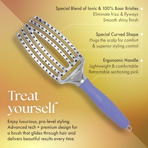 Olivia Garden Medium Fingerbrush Combo Vented Paddle Brush for Blow Drying - Ionic & Boar Bristles
