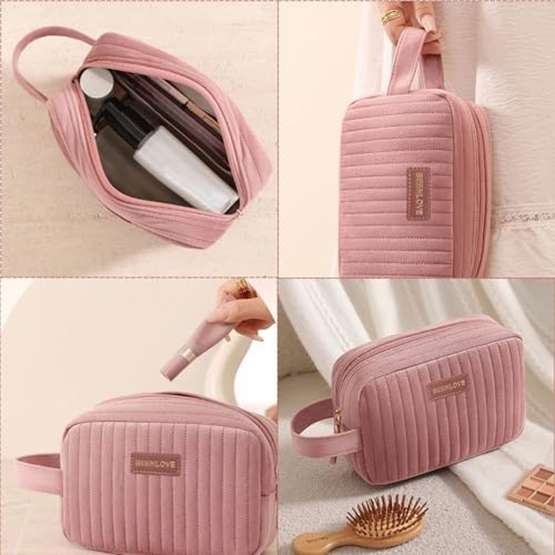 Makeup Bag Travel Cosmetic Bag for Women,Zipper Make Up Pouch with Handle Velvet Soft Toiletry Organizer Storage Bag Cosmetic Travel Cloth Bag(Green)