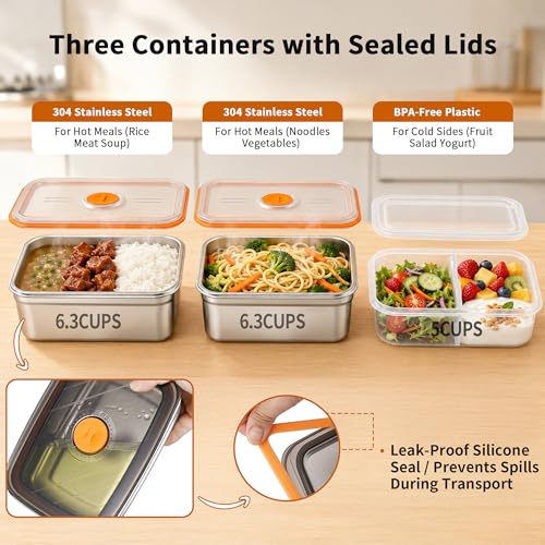 Blue Cordless Heated Lunch Box with 59.2WH Battery, 3 Containers & Power Bank Function