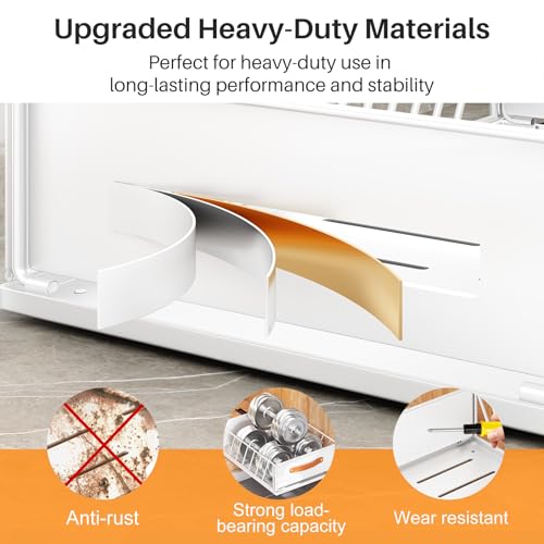 Pull Out Cabinet Organizer 15.8W x 21D x 6.2H Inches White - Heavy Duty Slide Out Shelves with Handle, Nano Film, No Drill Needed (1 Pack)