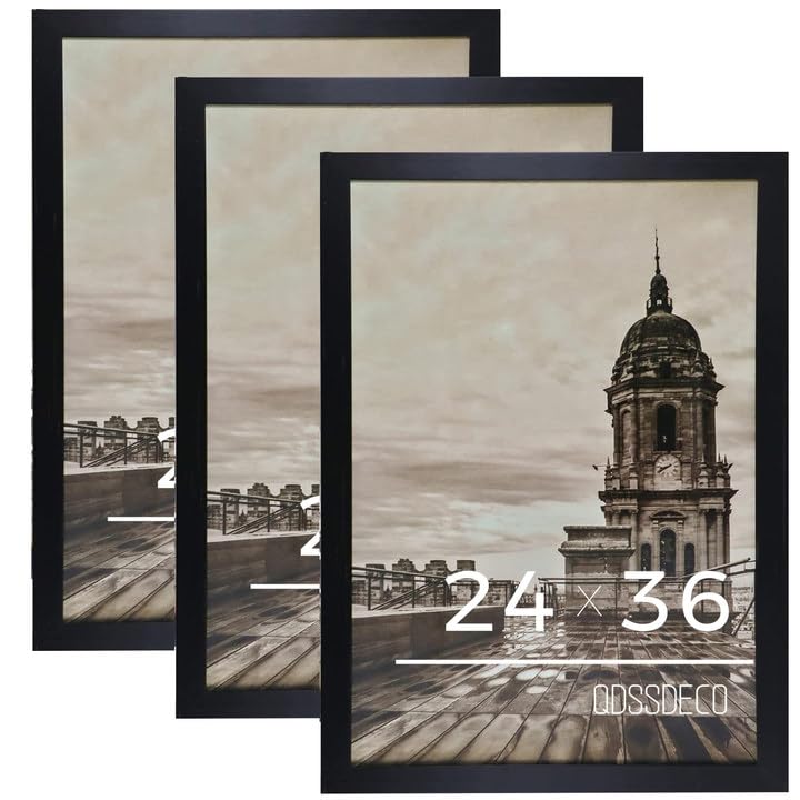 Black 24x36 Inch Poster Frame Pack of 3 - Wood & Plexiglass Wall Mount