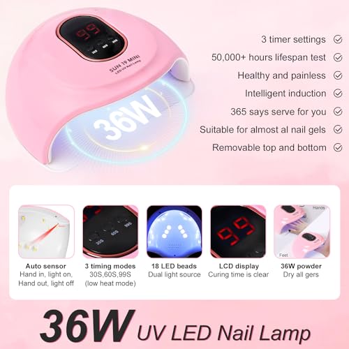 Pink Acrylic Nail Kit with Liquid Monomer, UV Lamp & Tools for Beginners