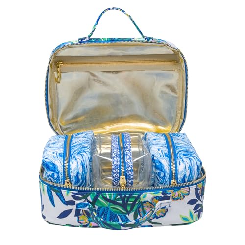 Lilly Pulitzer 4 Piece Travel Toiletry Bag, Cute Luggage Case for Adults, Zipper Pouch Set for Cosmetics, Small Pouch Bag for Supplies, Makeup or Toiletries (The Hottest Spot)