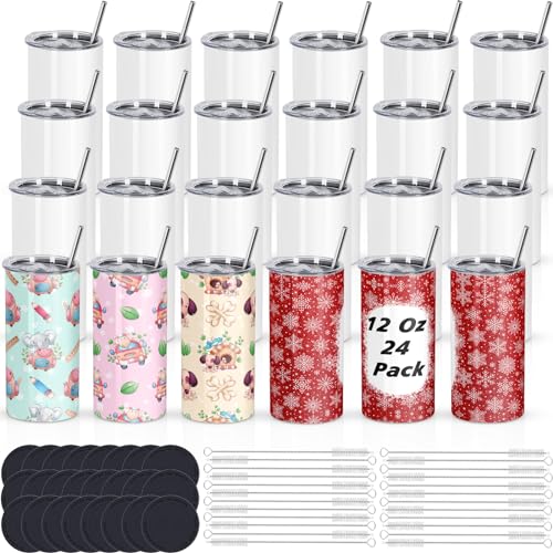 24 Pack 12oz Sublimation Tumblers Bulk for Kids - High-Quality Stainless Steel