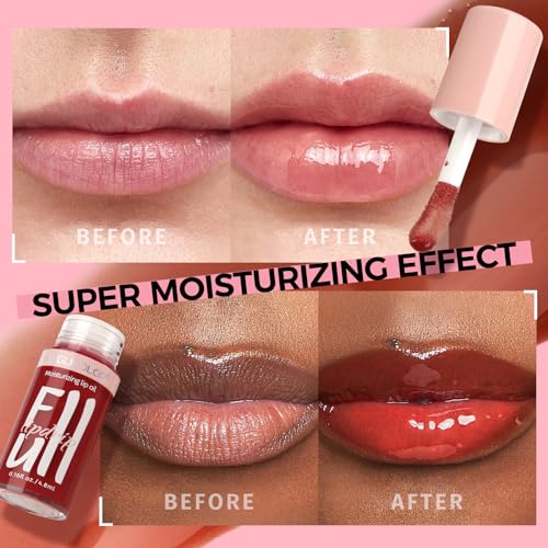 2PC Lip Glow Oil Hydrating 6 Colors, Moisturizing & Nourishing Plumping Tinted Lip Gloss for Dry Lips, Vegan, Lip Plumper Gloss Make Lips Fuller (2PC#06, 9.6ml)