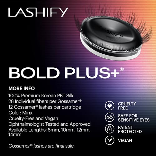 Lashify Bold Plus+ 10mm Gossamer Eyelash Extensions Refill in Minx Color, Easy DIY False Lashes for the Most Delicate, Natural and Long Lasting Look