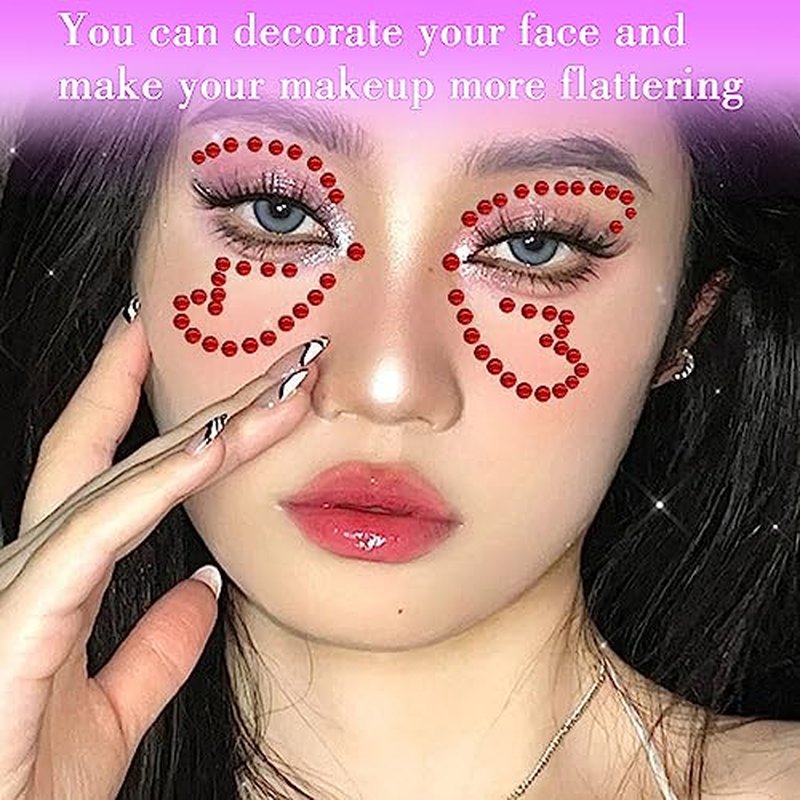 1799 Pcs 4 Sheets Rhinestone Stickers 3/4/5/6 mm Self Adhesive Rhinestones Gems for Face Eyes Makeup Hair Body (Red-3/4/5/6mm)