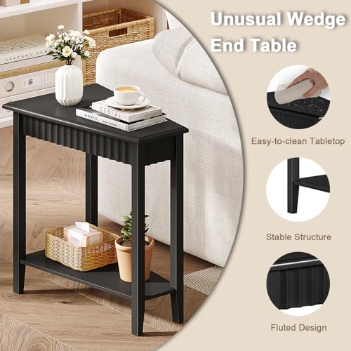 ChooChoo Fluted Wedge Recliner Side Table with 2-Tier Storage - Black, 1 Pack