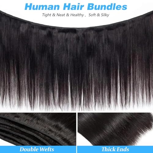 Brazilian Straight Human Hair Bundles 14x14x14 Inch - Unprocessed Virgin Hair