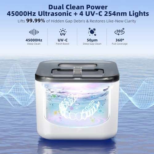Ultrasonic Retainer Cleaner Machine 45kHz 200ML Dual Modes - White