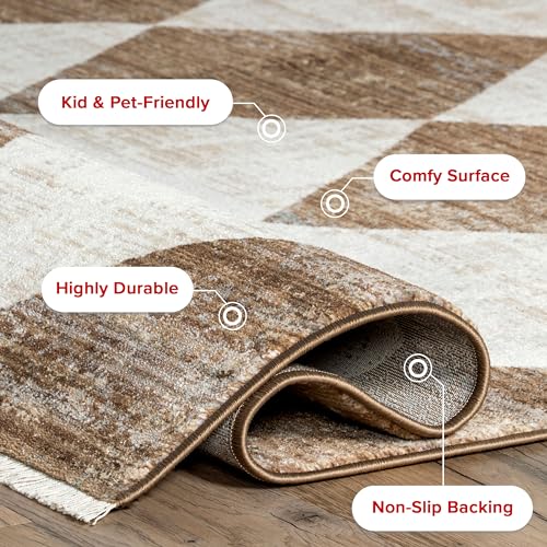 NuLoom Meline Checkered Fringe Area Rug - 2'8 x 7'10 Beige Blue Ivory Durable Runner