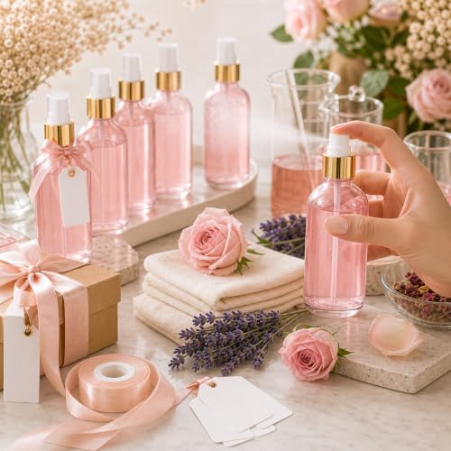 10PCS 4oz Glass Spray Bottles - Refillable Travel Fine Mist Containers (Pink, Gold)