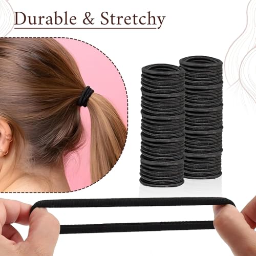 500 Pack Elastic Black Hair Ties – Gentle, Snag-Free, Durable 4mm Hair Bands for All Hair Types