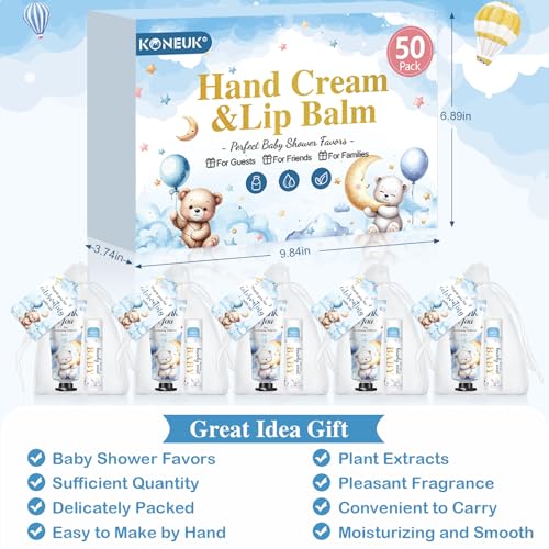 50 Pack Bear Lip Balm and Hand Cream Gift Sets for Baby Shower & Party Favors - Coconut & Milk Scent, KONEUK