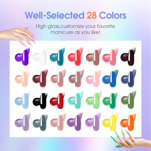 ROSALIND Neon Poly Nail Gel Kit - 28 Colors & 72 Nail Tools, 28 Color Mini Lamp