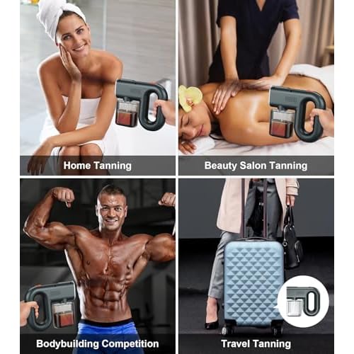Spray Tan Machine - 3 Different Strength Spray Levels- Long Lasting Work- Portable and Rechargeable Cordless Spray Tan Gun for Self Tanning Travel Beach Salon Home Use (380ml, Grey)