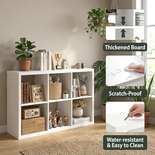 White 6-Cube Wooden Storage Organizer with Reversible Open Back - 11.6x36.3x24.6 Inches