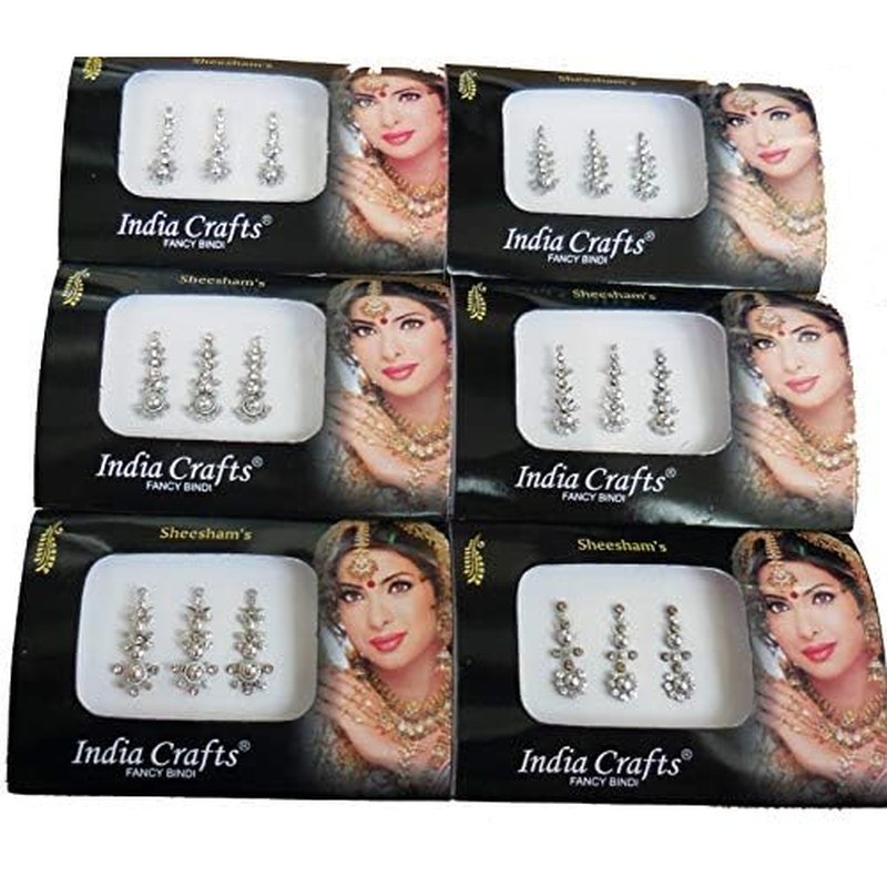 8 Combo Bindi Packs Silver/Gold/Black/Multicolored Face Jewels Bollywood tika