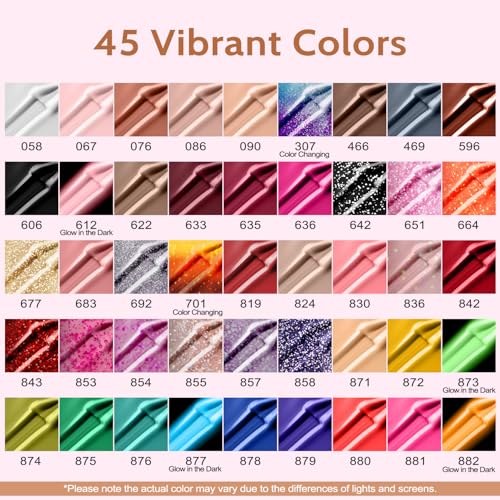 Gel Nail Polish Kit with UV Light - 45 Colors Manicure Set with Top & Base Coats