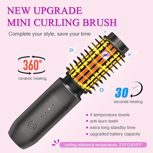Dongxw Mini Cordless Curling Iron Brush - Blush Rose, 3-in-1 Travel Hair Styler
