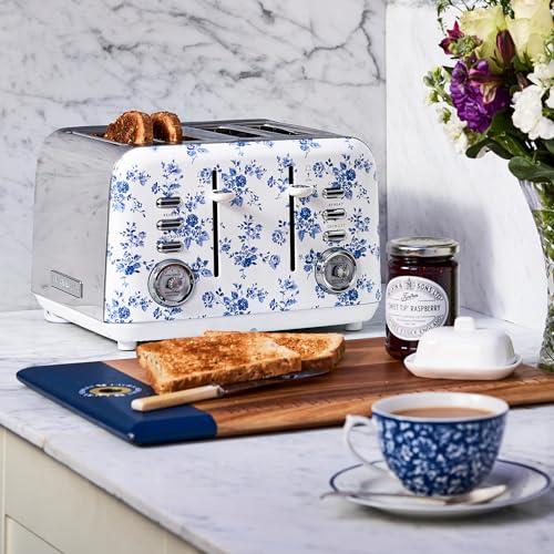 Laura Ashley China Rose 4 Slice Wide Slot Toaster - Space-Saving Kitchen Appliance