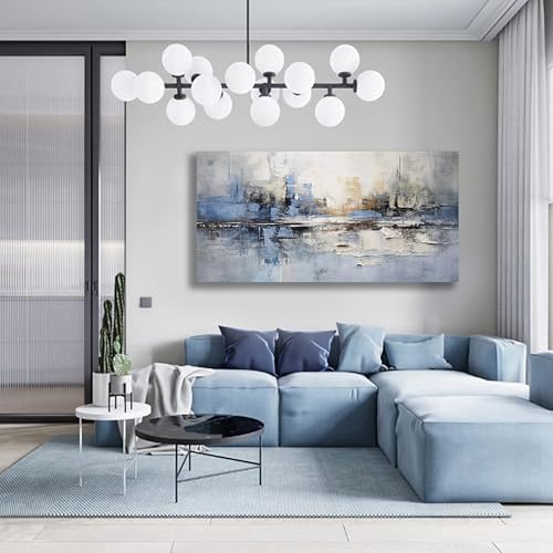 VHMING Blue and Gray 48x24 inch Abstract Wall Art Canvas for Living Room Bedroom Office