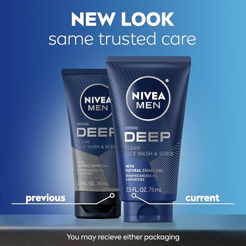NIVEA MEN Deep Clean Face Wash & Scrub with Charcoal - Pack of 3, 2.5 fl oz each