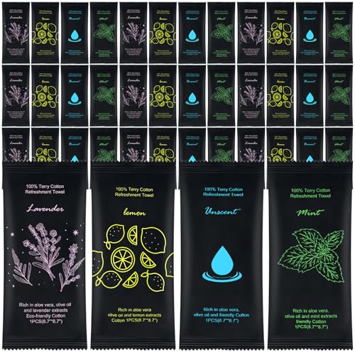 Moist Cotton Towel Bulk Moist Towelettes Individually Wrapped 8.7" x 8.7",White Towel Services,Refreshment Pre Moistened Towels Lavender,Lemon,Mint and Unscented for Sport Party Spa (pack of 100)