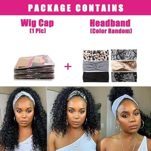Curly Headband Wig Human Hair - 12 Inch Natural Black, Easy Wear for Black Women - Variation: Curly Headband Wigs / 12 Inch