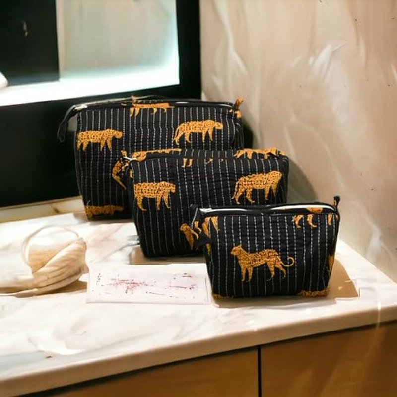 3 Pieces Block Printed Travel Organizer Kit Storage Bag for Women Makeup Bag Travel Cosmetic Bag (DESIGN 16)