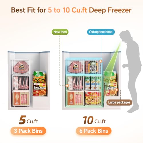White 6 Pack Freezer Organizer Bins for 5-9 Cu.FT Deep Freezer, Large Stackable Storage