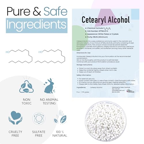 Cetearyl Alcohol Cosmetic Grade 8 Oz / 226 Grams - Cetearyl Alcohol Emulsifying Wax Organic for Body Butter, Cetearyl Alcohol Suitable for Making Conditioners, Scrubs and Creams by Talsen Chemicals