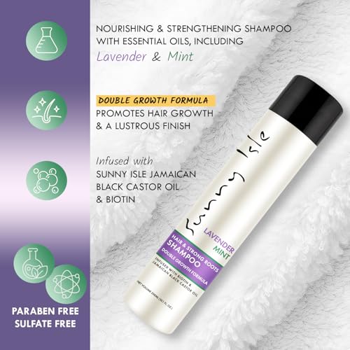 Sunny Isle Lavender Mint Hair & Strong Roots Shampoo - Strengthening, Biotin, Jamaican Black Castor Oil, Paraben & Sulfate Free - 10.1 fl oz