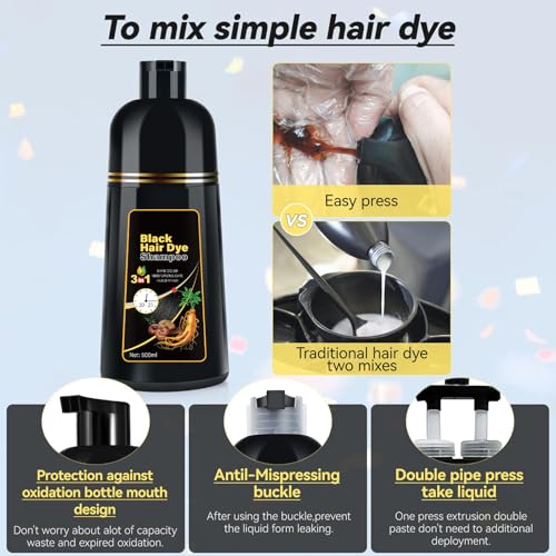 YOURTONE Black Hair Dye Shampoo 3-in-1 Hair Color, Conditioner & Shampoo for Gray Hair