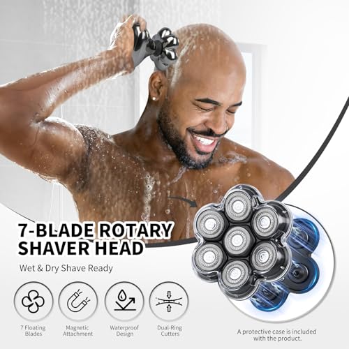 7 Blade Magnetic Head for Head Shavers - Black, 2 Pack - Compatible with Freebird Wyklaus
