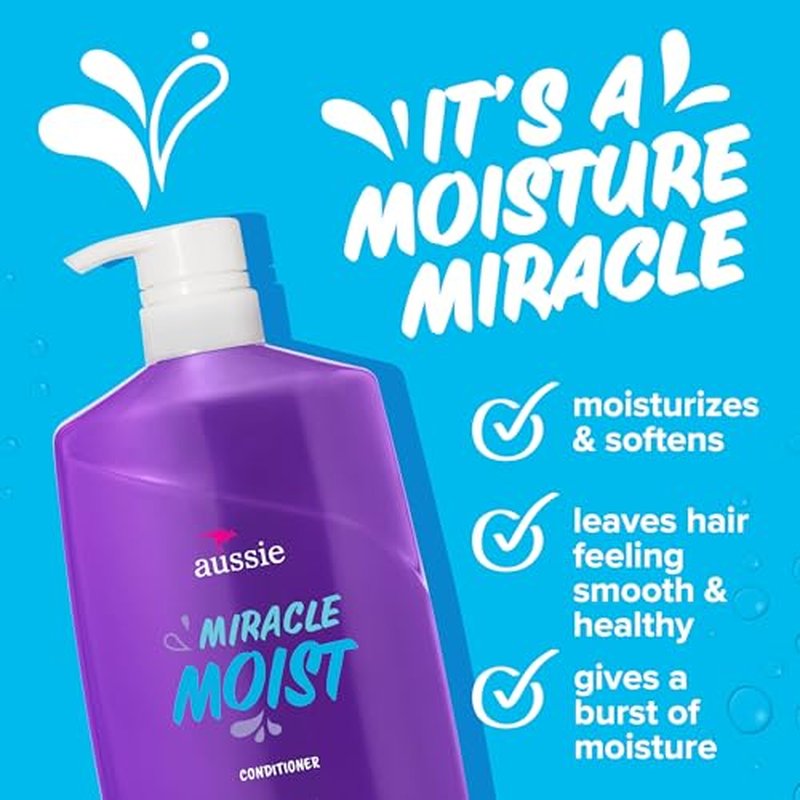 Aussie Miracle Moist with Avocado & Jojoba Oil, Paraben Free Conditioner, 26.2 fl oz
