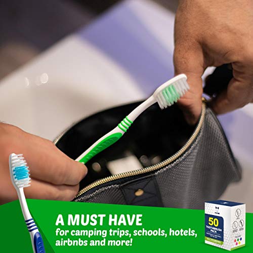 EcoFox Bulk Travel Toothbrush Set 50 Pack - Medium-Soft Large Head for Adults & Kids Variation 1 Count
