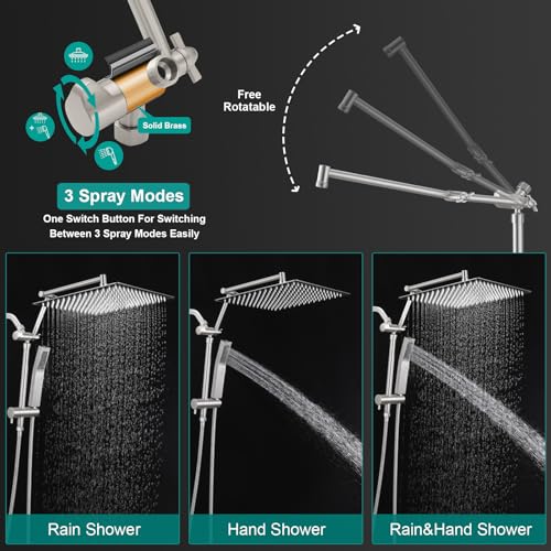 KEBAO All-Metal 16" Extension Dual Shower Head System — 10" Rain Head with Handheld, Brushed Nickel