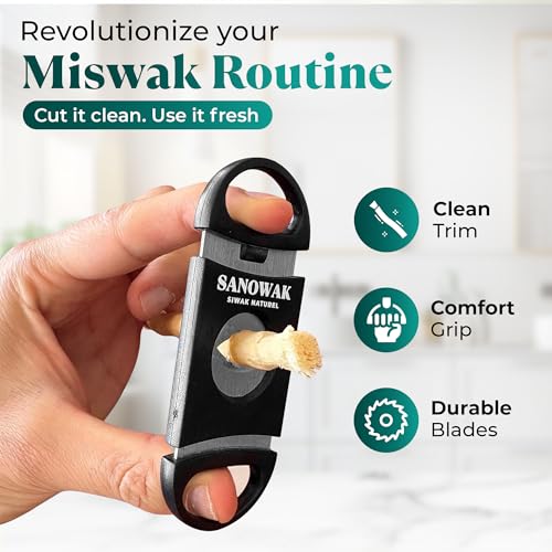 Premium Miswak Set with 5 Organic Sticks, Bamboo & Plastic Holders, Cutter – Eco Friendly Herbal Toothbrush Alternative