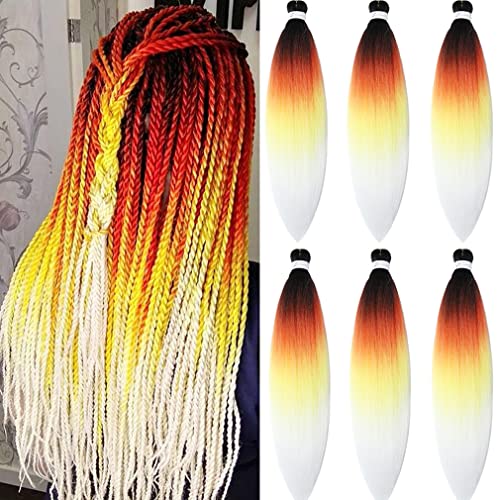 Pre Stretched Braiding Hair Extensions 30 Inch 6 Pack - Black-Red-Yellow-White
