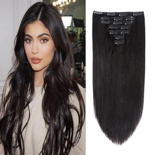 Clip in Hair Extensions 18 Inch 150g Natural Black Real Human Hair - Variation of THIS listing