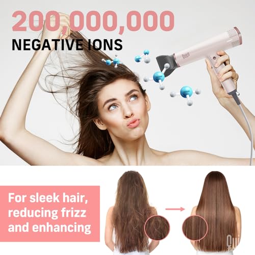 Pink Quico High-Speed 1875W Hair Dryer with Diffuser - 110,000 RPM BLDC Motor