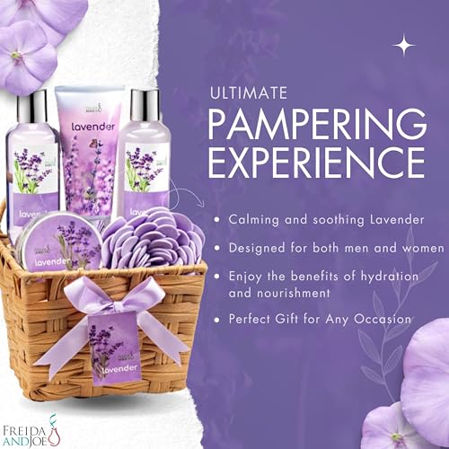Lavender Bath and Body Gift Set for Women in Wicker Basket - Relaxing Spa Collection