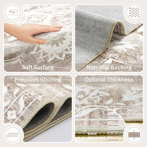 Soalmost 8x10 Light Brown Washable Area Rug for Living Room - Non-Slip, Soft, Pet-Friendly