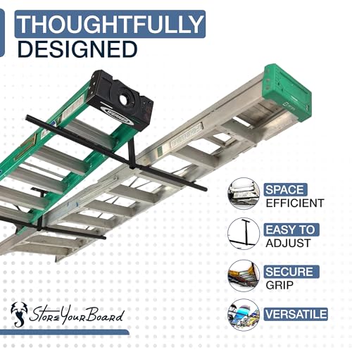 StoreYourBoard Full Ceiling Ladder Rack - Garage Overhead Storage for Step & Extension Ladders