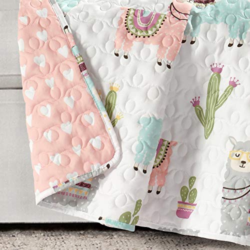 White & Blush Reversible Toddler Throw Blanket - Southwest Llama Cactus Design, 50x60 inches